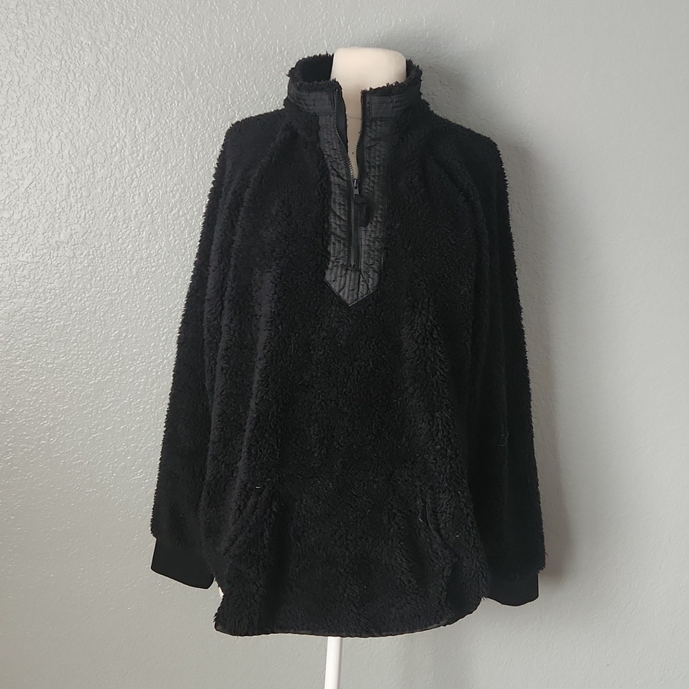 Natural Reflections Black Sherpa Hoodie Size Large Full Zip Fleece